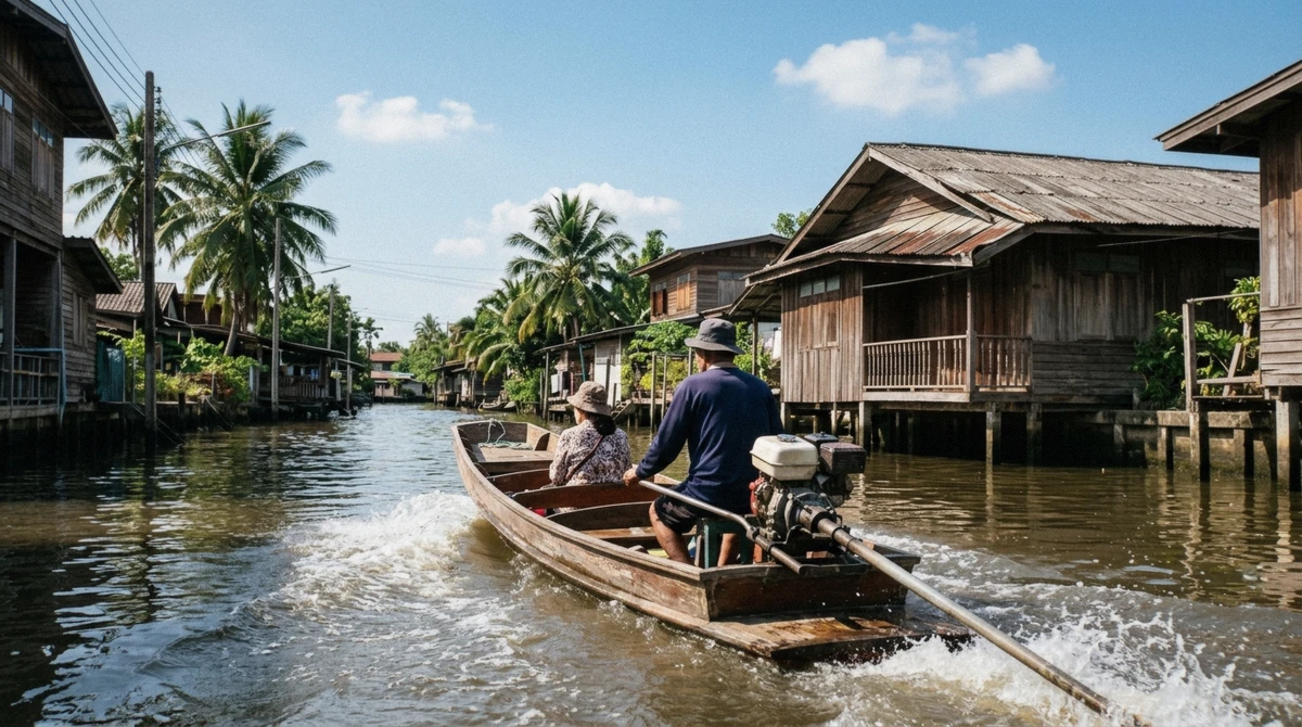 The Chao Phraya river under a clear cool-season sky, calm water conditions during the best time for a Bangkok boat tour